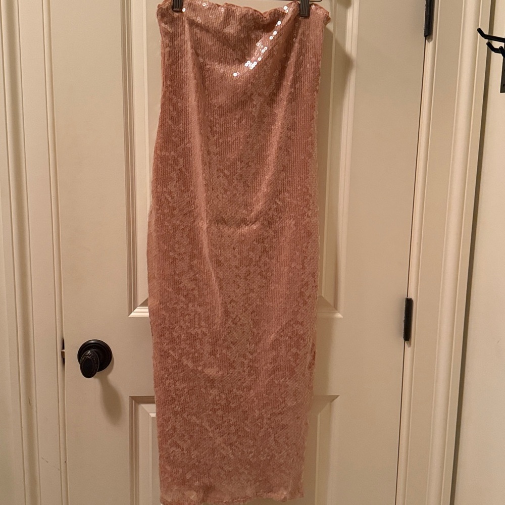 Bardot Nude Mesh Dress with Clear Sequins
